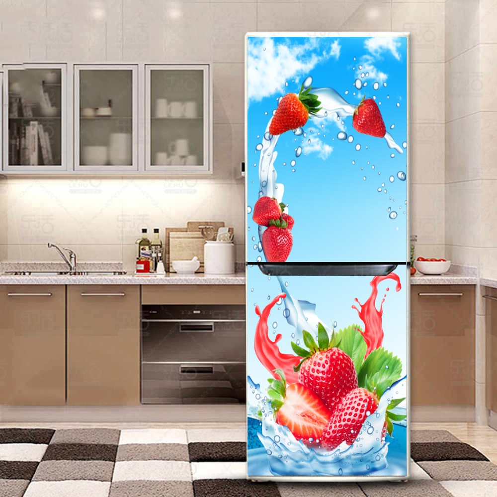 Decal dán trang trí tủ lạnh dâu tươi
