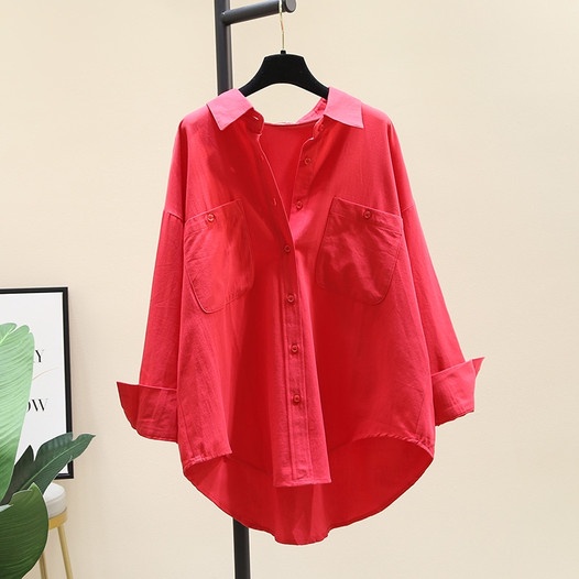 Áo sơ mi nữ đỏ cổ đức túi ngực chất liệu Kate silk cao cấp Mái Em _A6037
