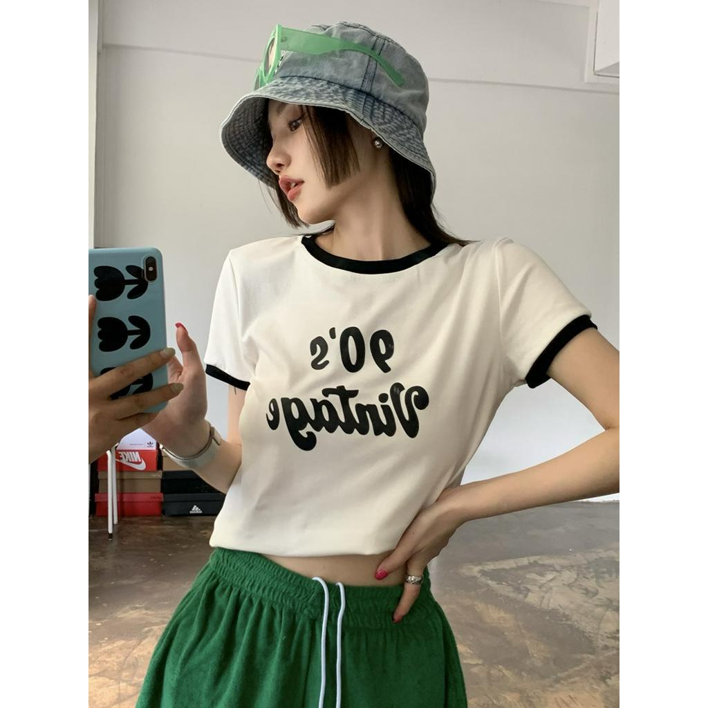 Áo Thun Cổ Tròn Ngắn Tay In Chữ Màu Sắc Tương Phản Thời Trang Cá Tính 61558