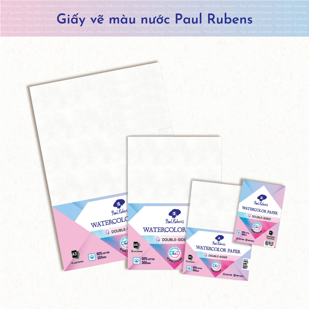 Giấy Vẽ Màu Nước Paul Rubens 50% cotton ( 300gms ) đủ phân loại A4/A5/A6