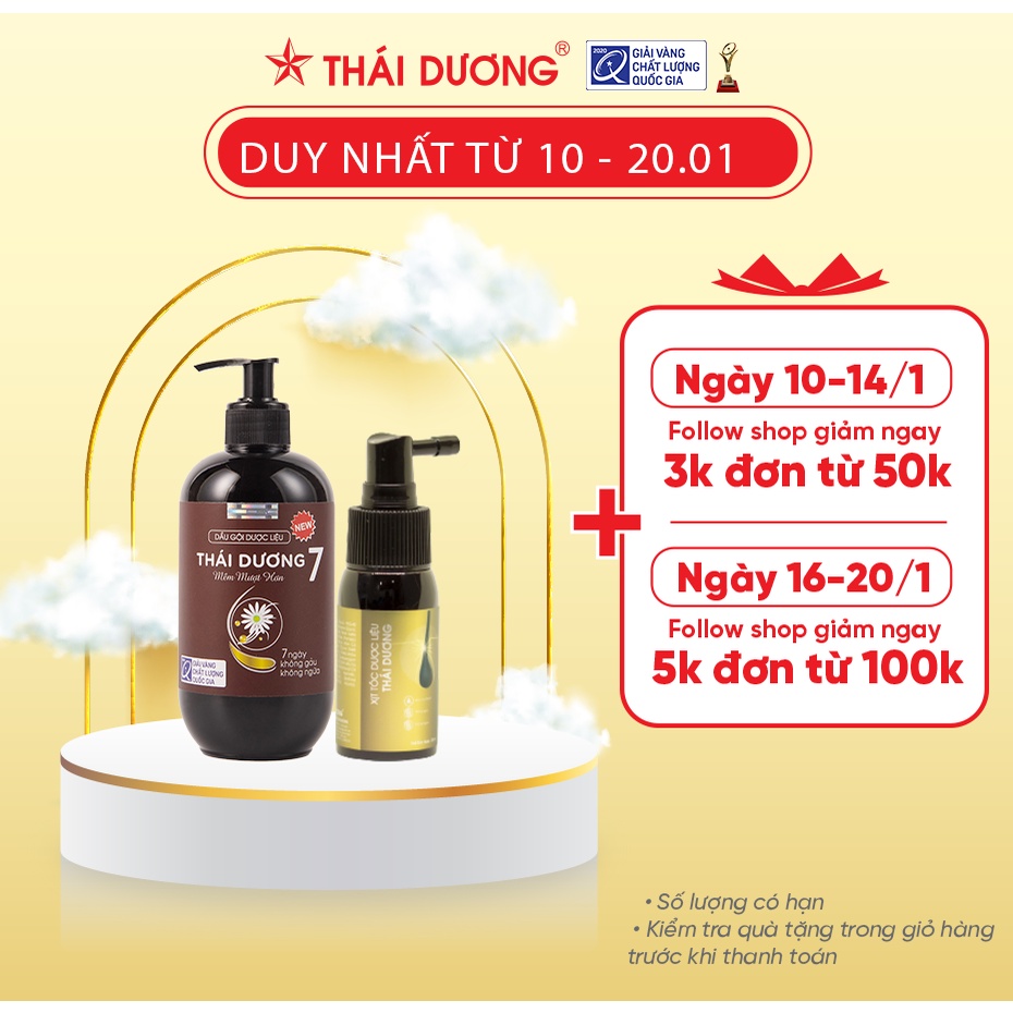 Bộ sản phẩm dành cho tóc rụng - Dầu gội dược liệu Thái Dương 7 480ml &amp; Xịt mọc tóc Thái Dương 30ml