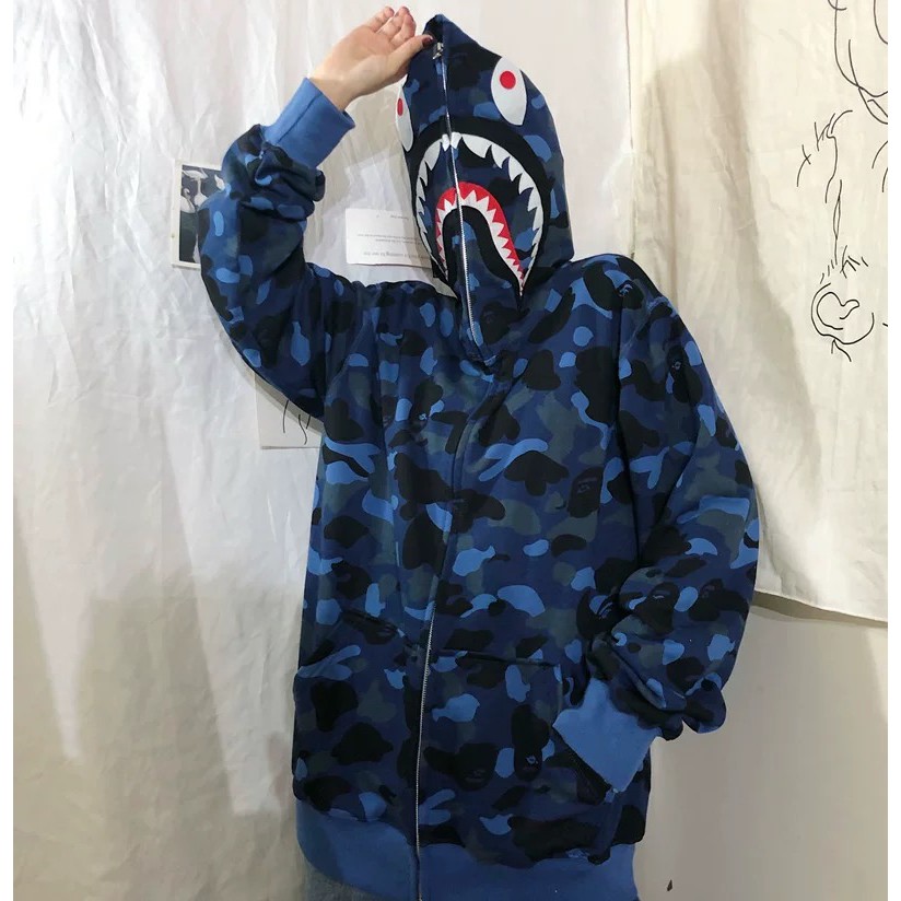 Áo khoác nỉ hoodie unisex bape cá mập