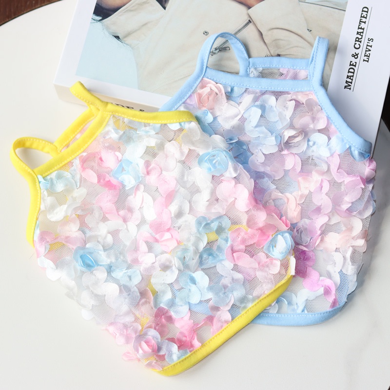 Áo Hai Dây Phối Ren Hoa Thoáng Khí Chống Rớt Cho Thú Cưng