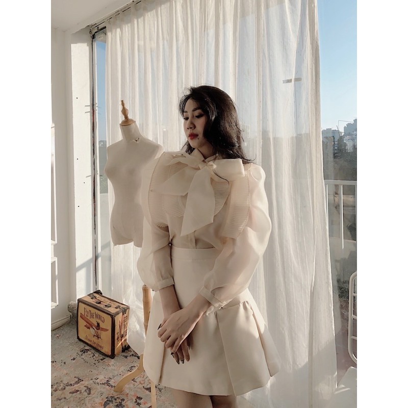 Áo sơmi tơ organza xếp ly cao cấp Ruby