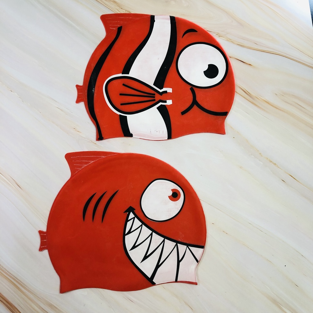 Nón bơi trẻ em, nón bơi cho bé chất silicon chống thấm nước co giãn tốt hình cá cho bé thoải mái bơi lội - CASHZINESHOP