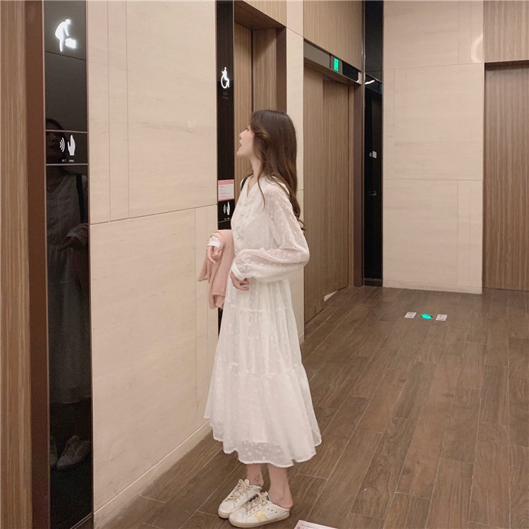 [Sẵn] VD5_Váy voan trắng dài dáng xoè bánh bèo tay dài ulzzang Hàn quốc | BigBuy360 - bigbuy360.vn