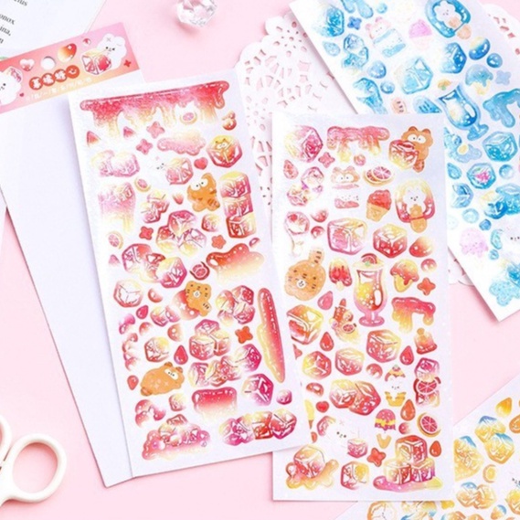 Bộ 2 tấm sticker Thỏ &amp; Hổ dễ thương hình dán Ice cube trang trí sổ tay toploader | BST139