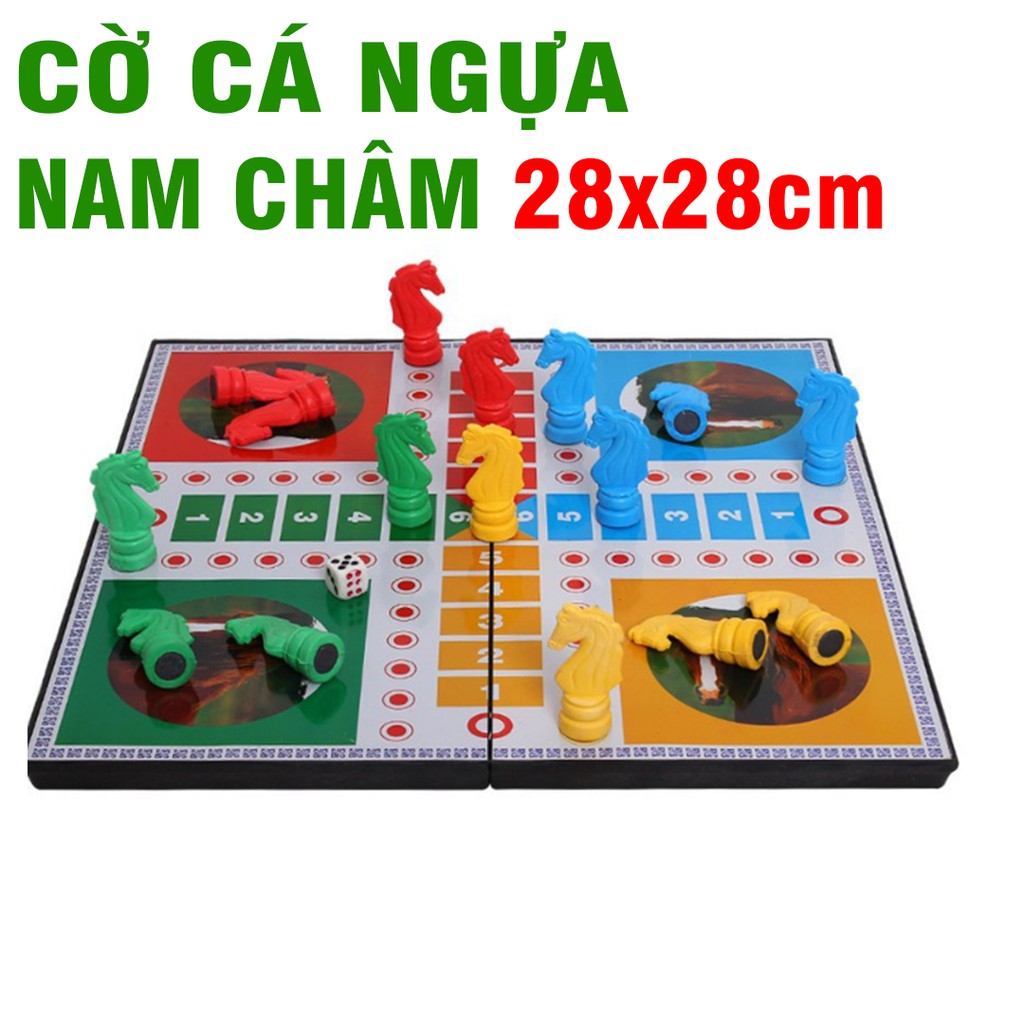 Bộ cờ cá ngựa 28cm có nâm châm hút đồ chơi trẻ em bằng nhựa bàn cờ có thể ghấp gọn