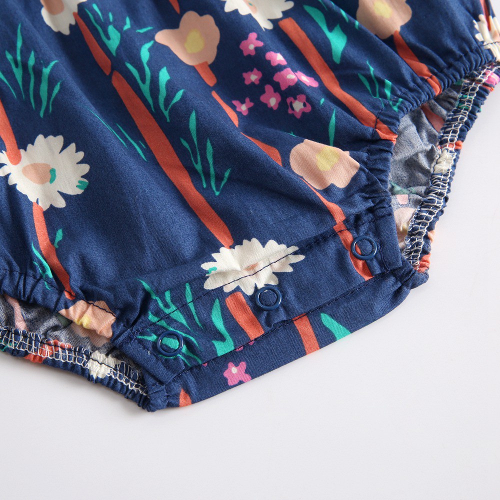 Áo Liền Thân Sanlutoz In Họa Tiết Bông Hoa Màu Xanh Dương Cho Bé Gái