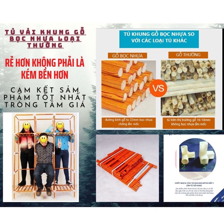Tủ Quần Áo Vải Tủ vải khung gỗ để quần áo để đồ bọc nhựa 2, 3, 4 buồng cỡ lớn loại 1 chống ẩm mốc - Bảo hành 1 năm | BigBuy360 - bigbuy360.vn