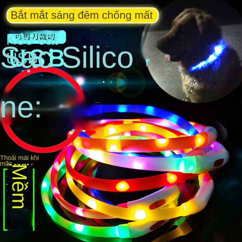 ✓ↂVòng cổ cho chó phát sáng Vòng cổ cho thú cưng Phát sáng có thể sạc lại USB Vòng cổ silicone sáng dạ quang Đèn LED phá