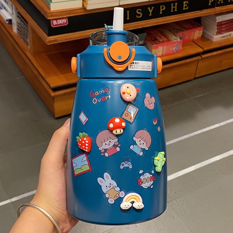 1000ML bình giữ nhiệt cute có ống hút, inox 304 không rỉ an toàn