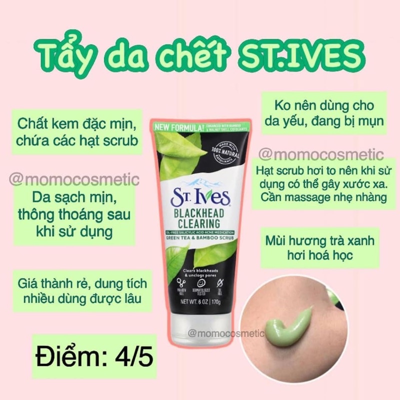 [Mã SKAMLTSM9 giảm 10% đơn 99K] Tẩy da chết Stives Blackhead Clearing Green Tea Scrub