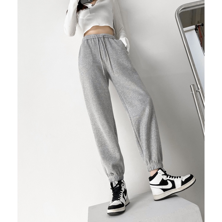 Quần jogger nữ Hagi dây rút bigsize ống rộng cá tính chất nỉ tăm dày - phong cách ulzzang