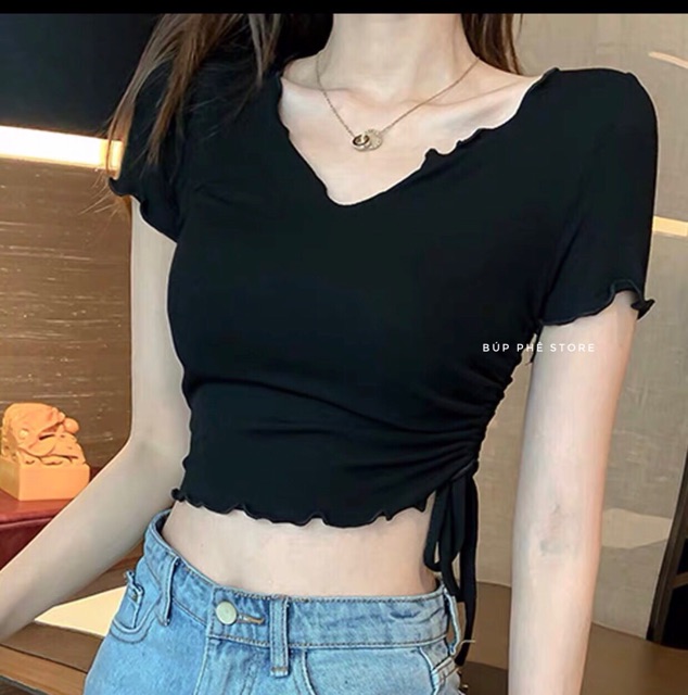 Áo croptop nhún dây rút Ulzzang