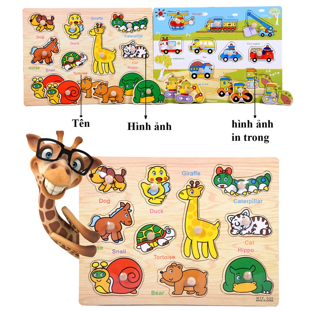 Loại to 30x22cm - Đồ Chơi Trẻ Em Bảng Ghép Hình Núm Gỗ Thông Minh Cho Bé - Đồ chơi trí tuệ