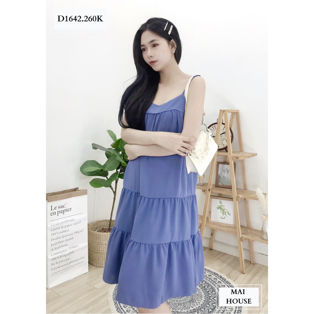 Đầm Maxi Nữ NHẬT VY 2 Dây 3 Tầng Màu Đen, Xanh, Nude - D1642
