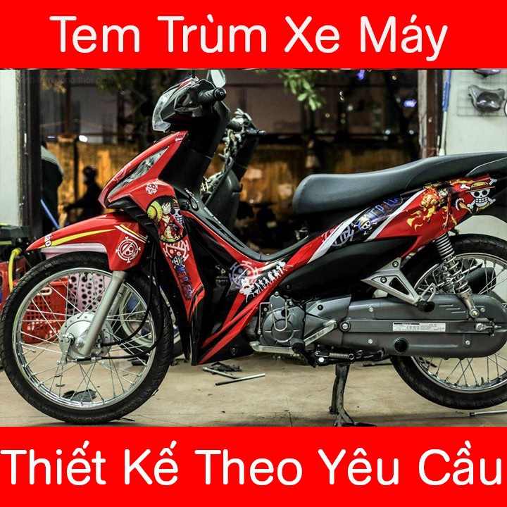 Tem trùm xe wave rsx đỏ đen one piece - Độ dán team trùm decal xe máy wave rsx đỏ đen one piece - Team trùm decal xe máy