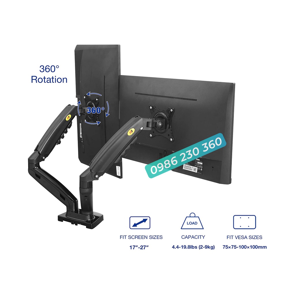 NB-F160 | Giá Treo Màn Hình Hỗ Trợ Màn 17 -30 Inch / Tải Trọng 9Kg 1 Tay - Lắp Đặt Kẹp Bàn &amp; Vít Xuyên Bàn - Model 2022