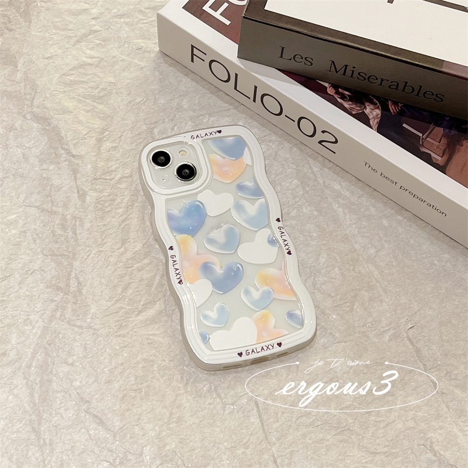 Ốp Điện Thoại Mềm Họa Tiết Trái Tim Viền Gợn Sóng Bảo Vệ Camera Cho iPhone 14 13 12 11 Pro Max SE2020 X XR Xs Max 7 8 Plus