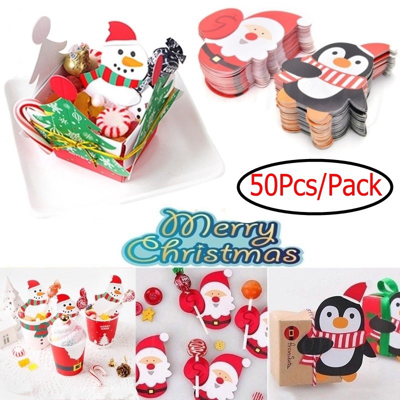 Set 50 miếng giấy dành cho gắn trang trí kẹo mút phong cách Giáng Sinh