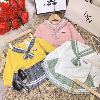 Set áo cổ thủy thủ +cv kẻ cho bé gái