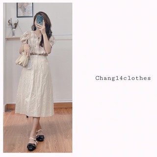 Áo sơ mi thô hàn cúc lệch tay bồng