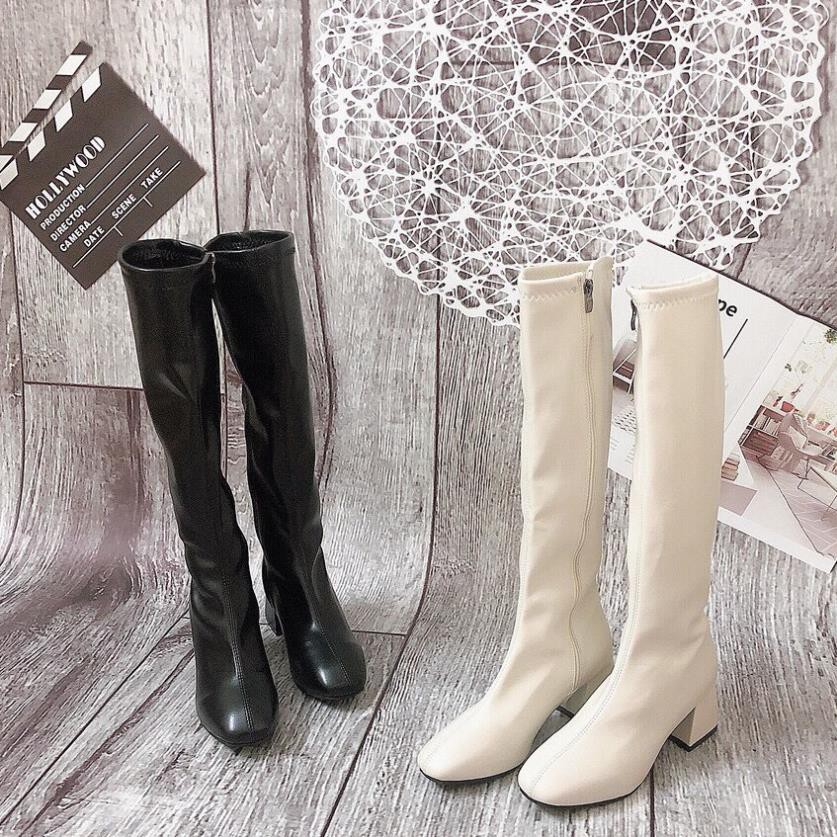 Boot nữ cao cổ, Boot lửng Ulzzang gót vuông 5cm, có khóa kéo