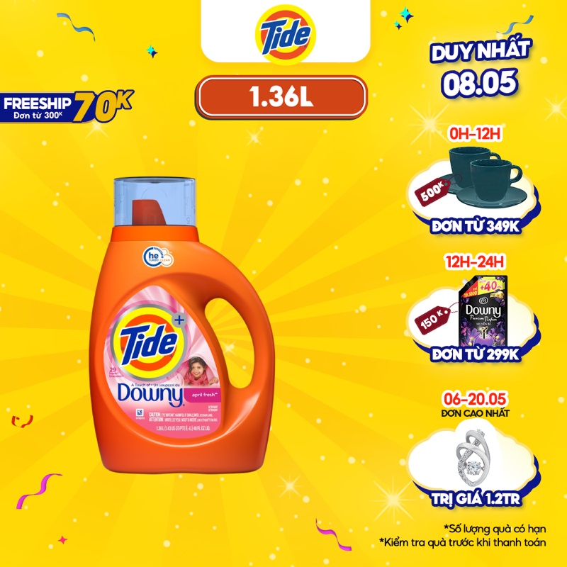 (Hàng nhập khẩu USA) Nước Giặt Cao Cấp Tide Hương Sương Mai 1,36L - Tide Downy April Fresh