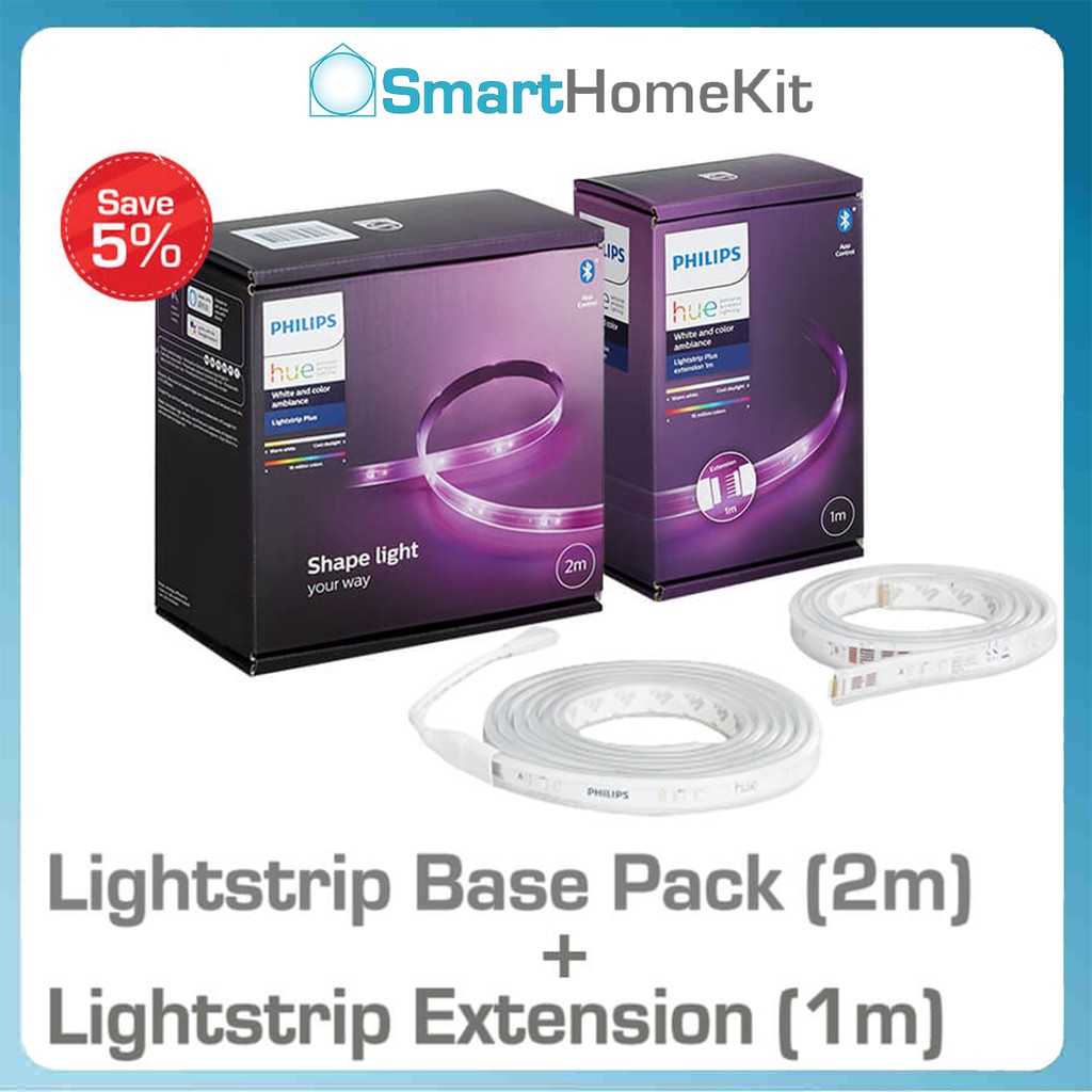 Combo đèn LED dây Philips Hue Lightstrip Base Pack (2m) + đèn mở rộng Extension (1m)