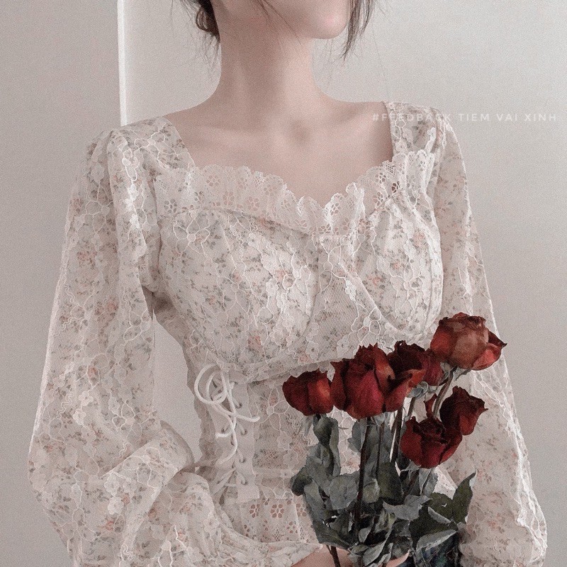Áo Croptop Ren Bánh Bèo [FREESHIP]Áo Ren Nữ Dáng Ngắn - Tiệm Vải Xinh - CT006
