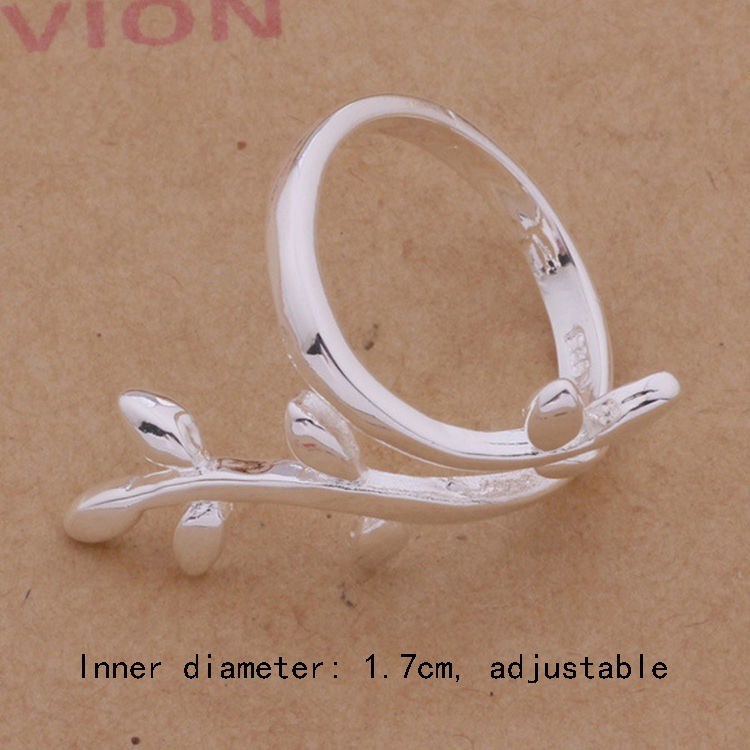 Nhẫn đeo tay mạ bạc hình nhành lá cây độc đáo đẹp mắt cho nữ