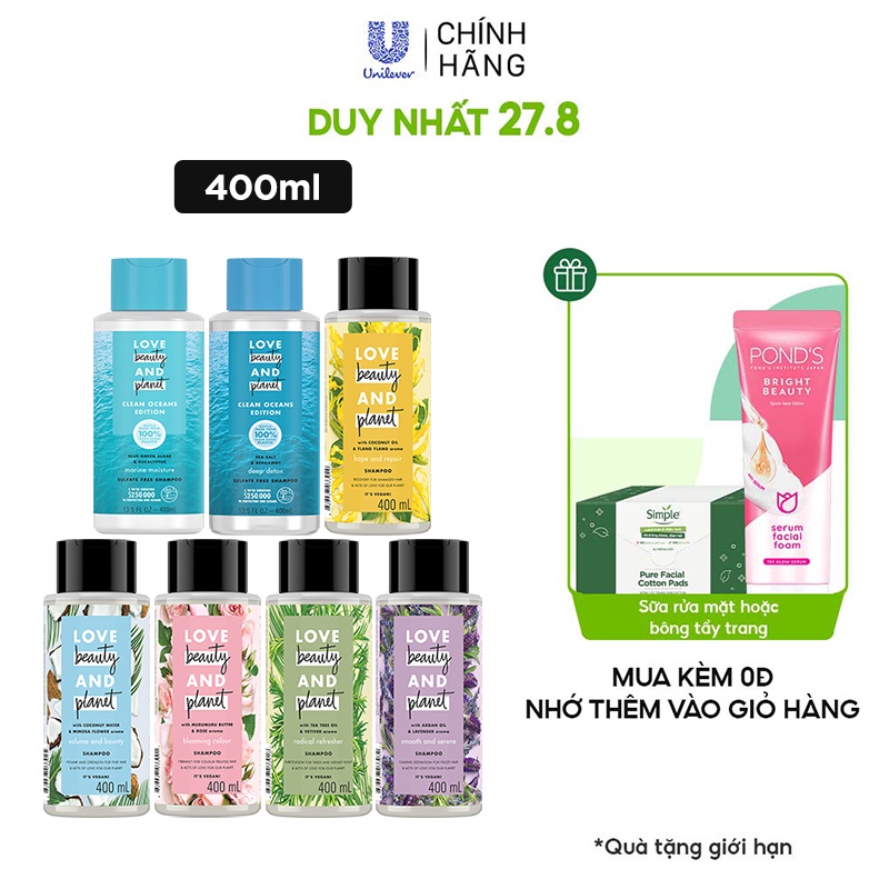 Dầu gội Love Beauty And Planet với 100% tinh dầu thiên nhiên 400ml