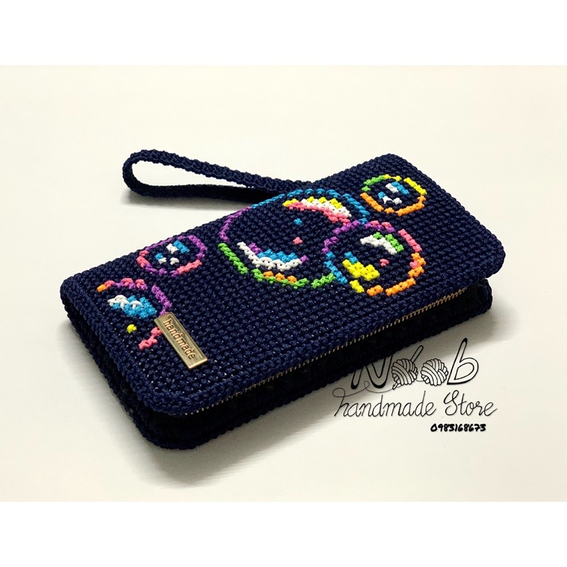 Thành phẩm và set phụ kiện làm ví cầm tay đan móc len handmade
