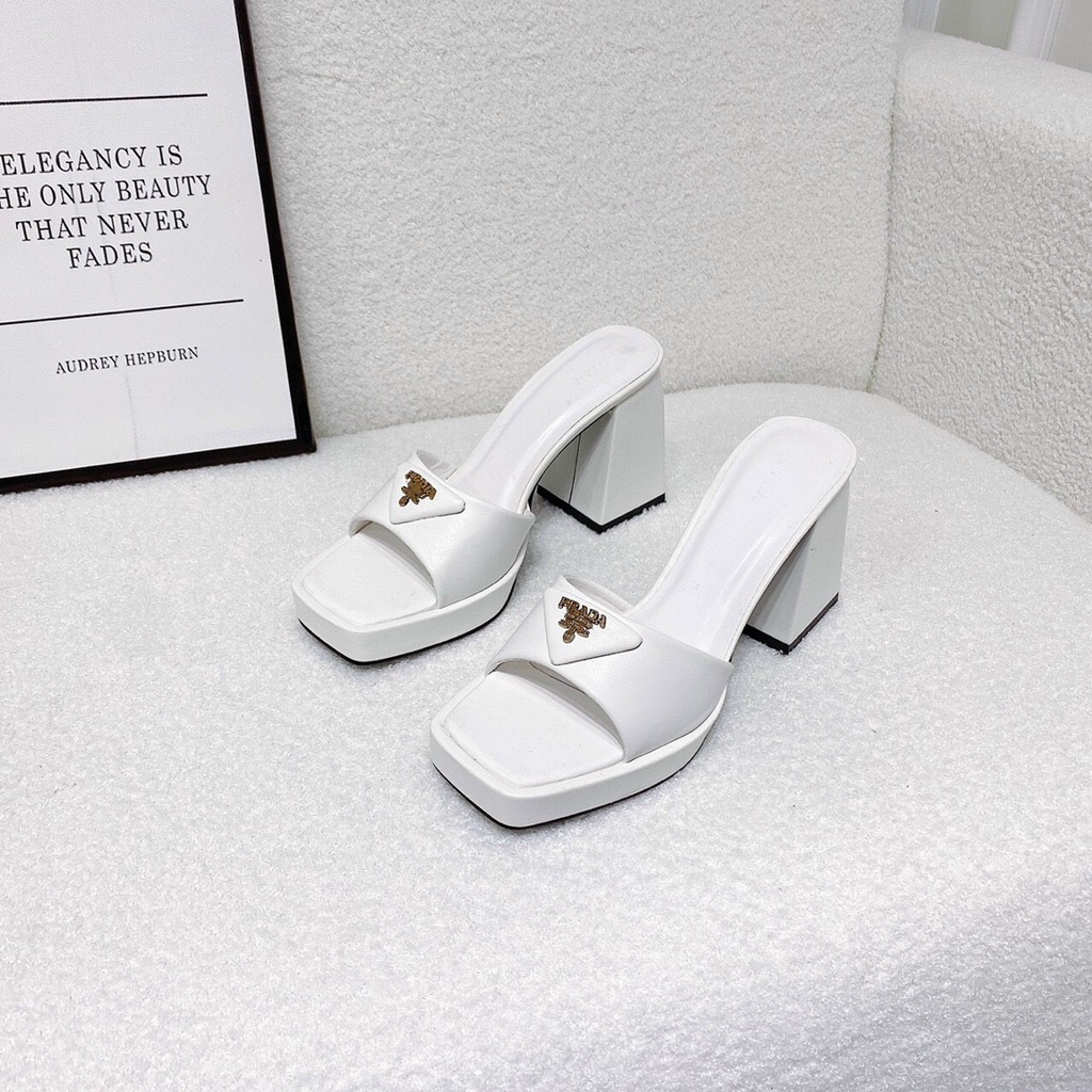 Guốc nữ gót vuông cao 9P quai ngang khóa PD đúp mũi  kiểu dáng sang chảnh đi chơi, đi tiệc Dép cao gót MT Shoes