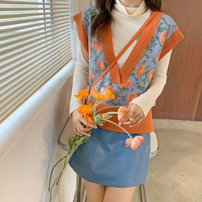 Áo len không tay cổ chữ v dáng rộng thiết kế mới thời trang dành cho nữ