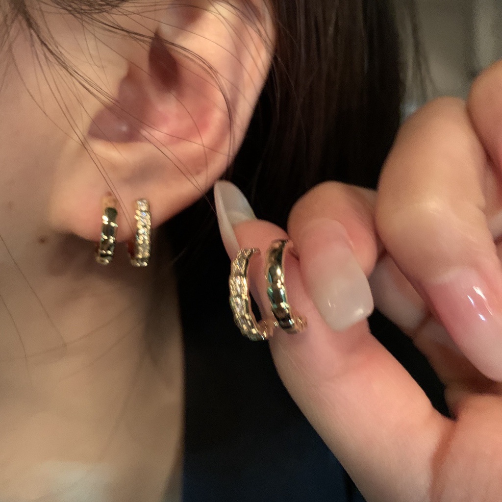 Khuyên tai Ahellogirl tròn hai lớp đính đá zircon thời trang 2022 dành cho nữ