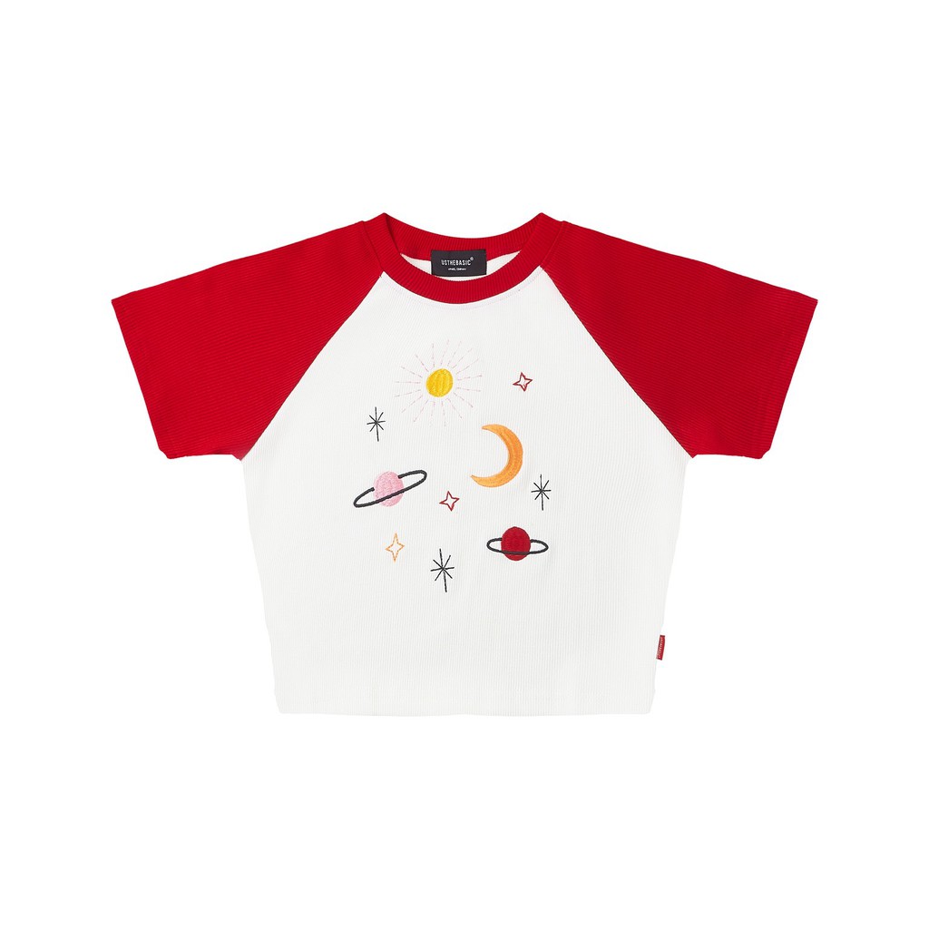 Usthebasic - Áo croptop Embroided Universe Raglan