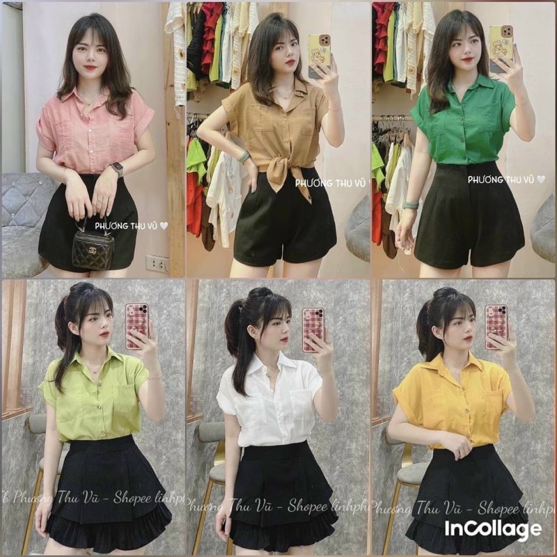 Áo sơ mi đũi tơ 2 túi cộc tay lật B70