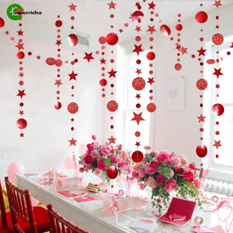 1 Dây Treo Trang Trí Hình Ngôi Sao / Tròn 4M Màu Đỏ / Xanh Lá DIY