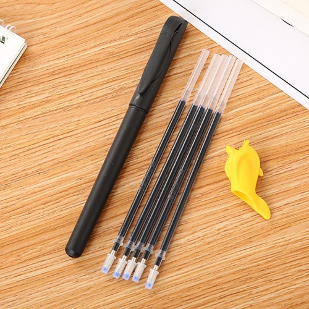 Bút Mực Xanh Gel Đen EDUSKY Thân Bút Rỗng Kèm 5 Ruột Bút Và Cài Bút Trang Trí Cho Học Sinh Sinh Viên Văn Phòng