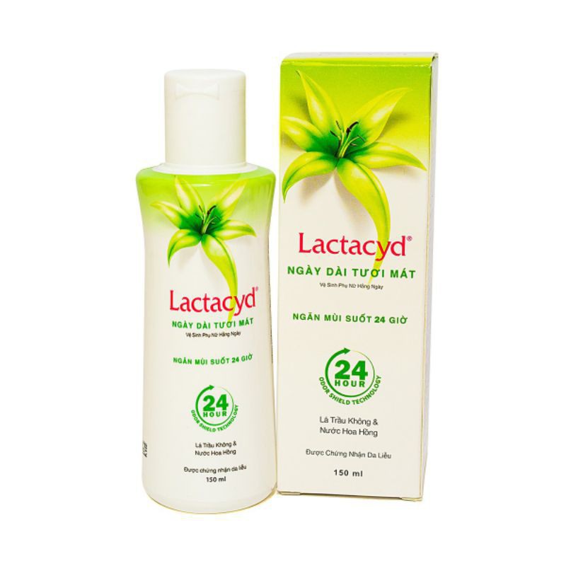 Dung dịch vệ sinh phụ nữ Lactacyd ngày dài tươi mát tính chất lá trầu không và nước hoa hồng 150ml Cn138