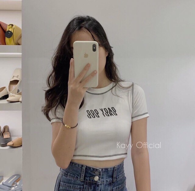 Áo croptop thun body viền chỉ nổi trắng, đen