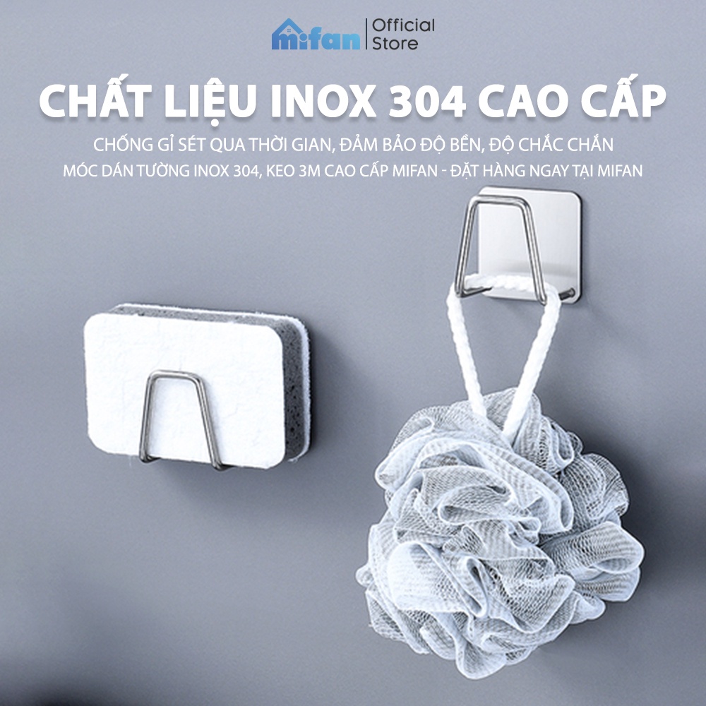 Móc Dán Tường Inox 304, Keo 3M Cao Cấp MIFAN - Treo Miếng Rửa Bát, Thớt, Vung Xoong Nồi, Dụng Cụ Bếp, Đồ Nhà Tắm