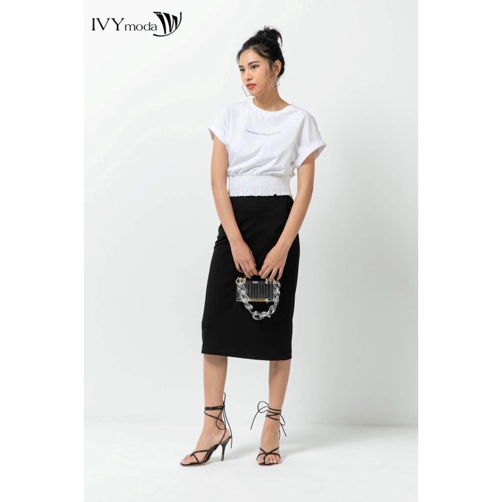 Áo croptop nữ bo chun gấu IVY moda MS 57B8742