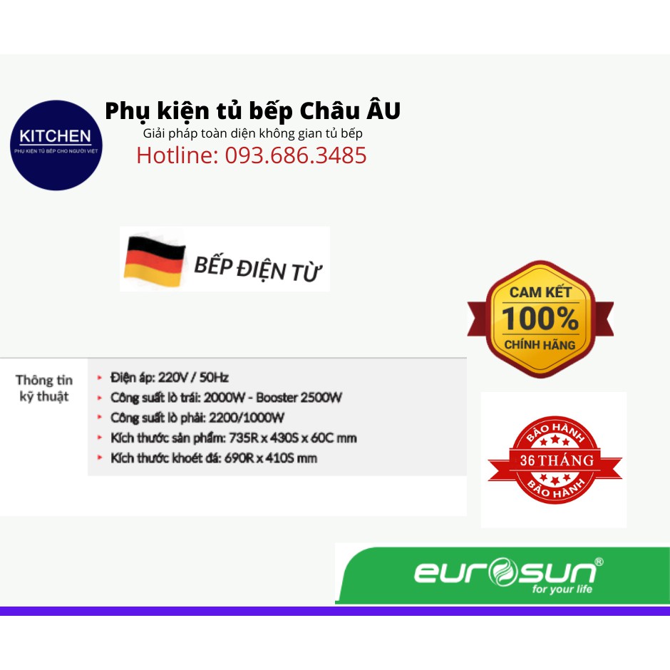 Bếp từ 1 từ - 1 hồng ngoại Eurosun EU-TE226MAX chính hãng