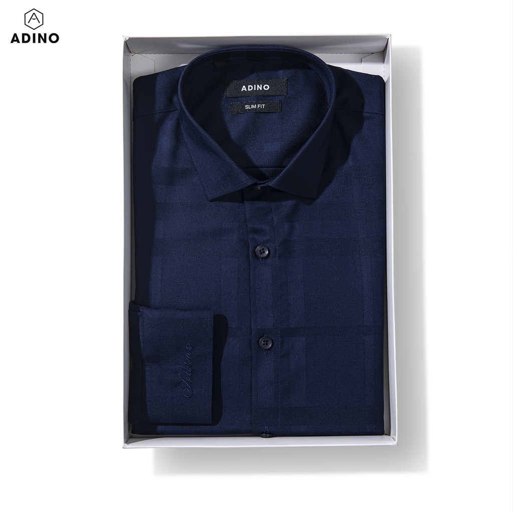 Áo sơ mi nam dài tay ADINO màu tím than kẻ BBR vải sợi sồi modal cao cấp mềm mịn dáng công sở slimfit trẻ trung S237