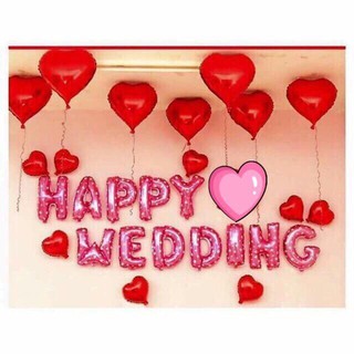 bộ chữ happy wedding như hình và 20 vỏ bóng trắng + hồng