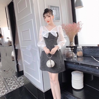 Đầm bố tay tơ nơ cổ bigsize