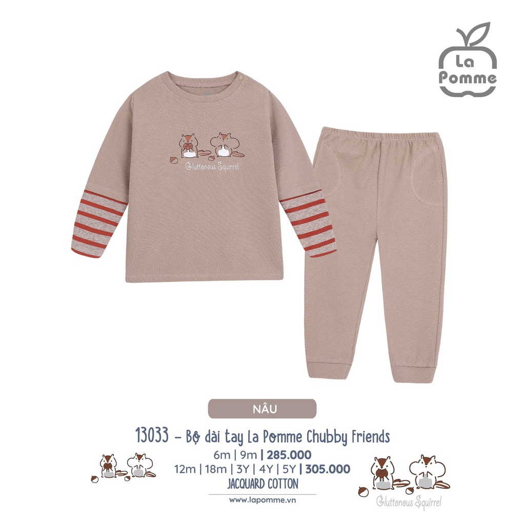 Lapomme 2022 Bộ quần áo dài tay bé trai Lapomme Chubby friends Sl13033